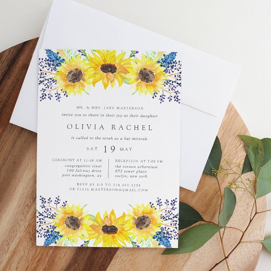 Invitation Bat mitzvah Flowerfields