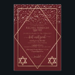 Invitation Bat mitzvah frontalier Bourgogne Rouge Or Confetti<br><div class="desc">Cette invitation Bat mitzvah moderne et élégante est idéale pour un événement formel et élégant. Il présente un confetti en parties scintillant or brillant imbriqué sur une mince bordure géométrique en diamant et rectangle avec une bordure épaisse et rouge bordeaux en dessous et un remplissage rouge bordeaux clair aux côtés...</div>