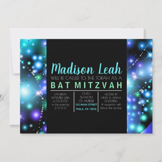 Invitation Bat mitzvah GALAXY STARS (Devant)