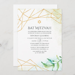 Invitation Bat mitzvah géométrique aquarelle