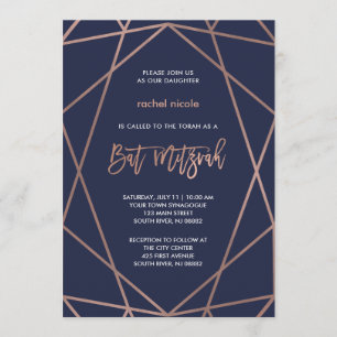 Invitation Bat mitzvah géométrique de Midnight Blue et Rose G