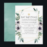 Invitation Bat mitzvah géométrique Eucalyptus<br><div class="desc">Vert eucalyptus géométrique tendance et fleurs de pavot dans les tons pastel bat mitzvah invitation avec cadre géométrique or et lave à l'aquarelle menthe inverse.</div>