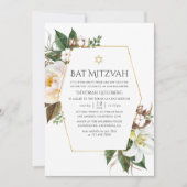 Invitation Bat mitzvah géométrique Floral Or (Devant)