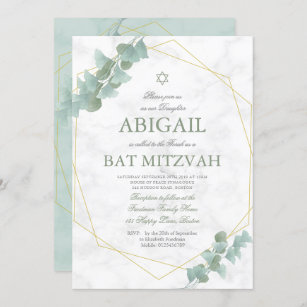 Invitation Bat mitzvah Géométrique Floral Vert Feuilles été