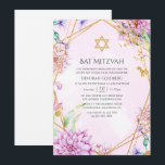 Invitation Bat mitzvah géométrique Floral violet et or<br><div class="desc">Invitation bat mitzvah géométrique violet et or.</div>