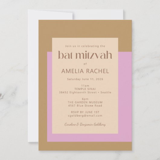 Invitation Bat mitzvah géométrique moderne Lilac Gold Rose (Devant)