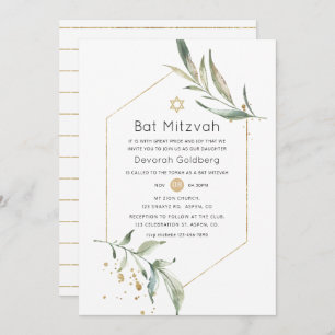 Invitation Bat mitzvah géométrique Parties scintillant verdur