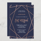 Invitation Bat mitzvah géométrique Rose et bleu de minuit (Devant / Derrière)