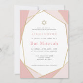 Invitation Bat mitzvah géométrique rose et or (Devant)