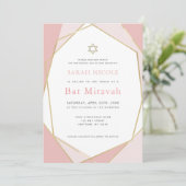 Invitation Bat mitzvah géométrique rose et or (Debout devant)