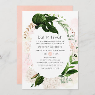 Invitation Bat mitzvah géométrique rose Gold & Blush