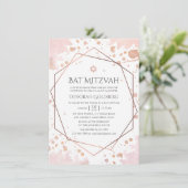 Invitation Bat mitzvah géométrique rose Gold et Blush (Debout devant)