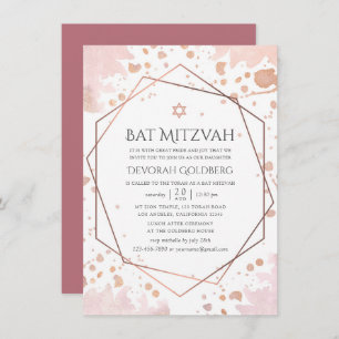 Invitation Bat mitzvah géométrique rose Gold et Blush