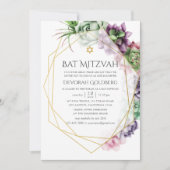 Invitation Bat mitzvah géométrique Succulent aquarelle (Devant)
