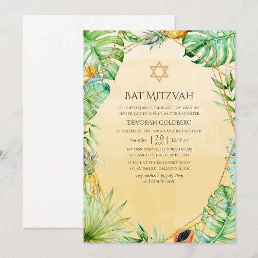 Invitation Bat mitzvah géométrique tropicale exotique (Devant / Derrière)