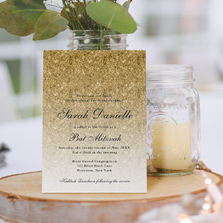 Invitation Bat mitzvah Glam Parties scintillant or