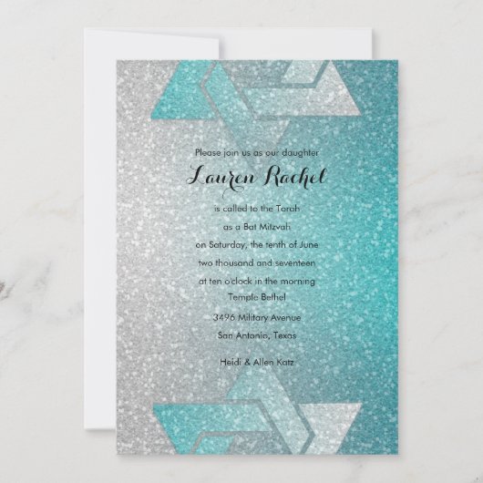 Invitation Bat mitzvah Glittery Gradient Turquoise (Devant)