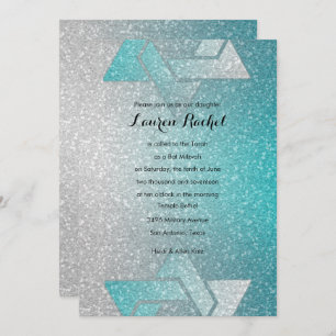 Invitation Bat mitzvah Glittery Gradient Turquoise
