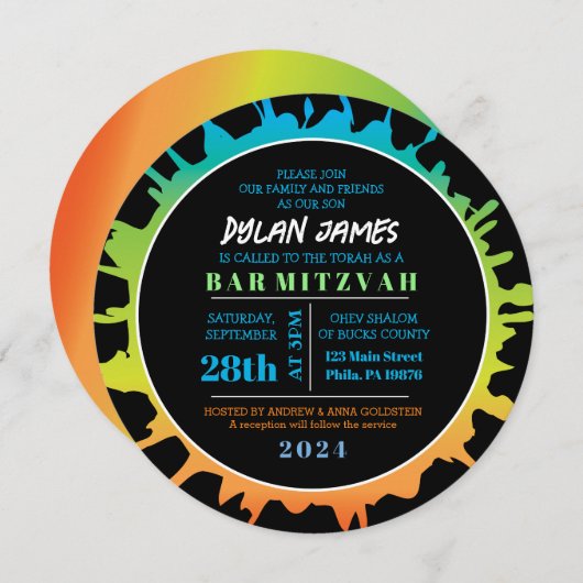 Invitation Bat mitzvah GLOW Aqua Splash Bar (Devant / Derrière)