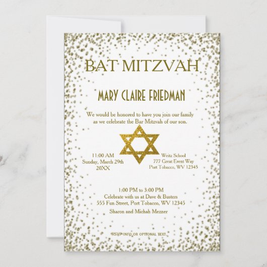 Invitation Bat mitzvah | Gold Confetti (Devant)