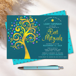 Invitation Bat mitzvah Gold Foil Arbre de vie moderne sur Tur