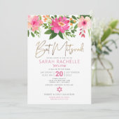 Invitation Bat mitzvah Gold Script rose Floral Aquarelle (Debout devant)