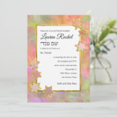 Invitation Bat mitzvah Gold Star Abstrait rose vert orange (Debout devant)