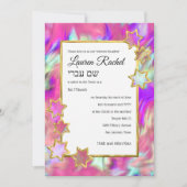 Invitation Bat mitzvah Gold Star Abstrait Tie Dye Pink (Devant)