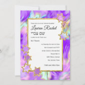 Invitation Bat mitzvah Gold Star Abstrait Tie Dye Purple (Devant)