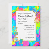 Invitation Bat mitzvah Gold Star Abstrait Tie Dye Turquoise (Devant)