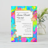 Invitation Bat mitzvah Gold Star Abstrait Tie Dye Turquoise (Debout devant)