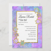 Invitation Bat mitzvah Gold Star Abstrait violet bleu rose (Devant)