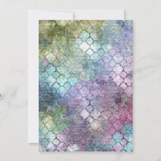 Invitation Bat mitzvah Gold Star Abstrait violet bleu vert (Dos)