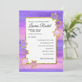Invitation Bat mitzvah Gold Star Purple Pink Stripes (Debout devant)