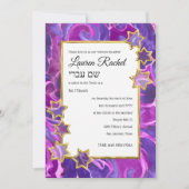 Invitation Bat mitzvah Gold Star Purple Rose Damask (Devant)