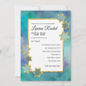 Invitation Bat mitzvah Gold Star Résumé Design bleu (Devant)