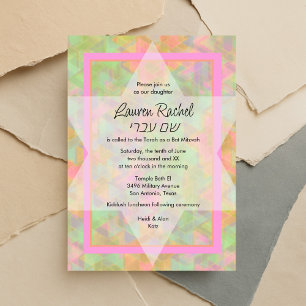 Invitation Bat mitzvah Green et rose Star de David Motif