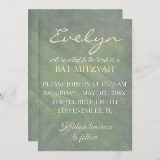 Invitation Bat mitzvah Greens Silvers (Devant / Derrière)