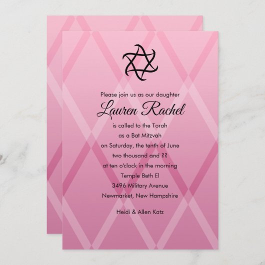 Invitation bat mitzvah Harlequin Rose (Devant / Derrière)