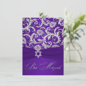 Invitation BAT MITZVAH IMPRIMÉ RIBBON violet, argent damassé (Debout devant)