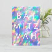 Invitation BAT MITZVAH Iridescente Ultra Moderne QR CODE RSVP (Debout devant)