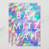 Invitation BAT MITZVAH Iridescente Ultra Moderne QR CODE RSVP (Devant / Derrière)