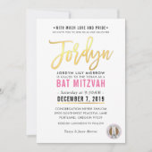 Invitation BAT MITZVAH joli script or rose JORDYN (Devant)