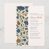 Invitation Bat mitzvah juif Élégant Floral Judaïque (Devant / Derrière)