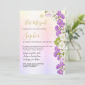 Invitation Bat mitzvah juif violet or floral hébreu (Debout devant)