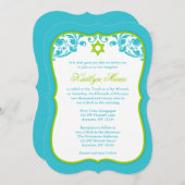 Invitation Bat mitzvah Lime Green et Turquoise Swils (Devant / Derrière)