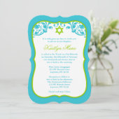 Invitation Bat mitzvah Lime Green et Turquoise Swils (Debout devant)