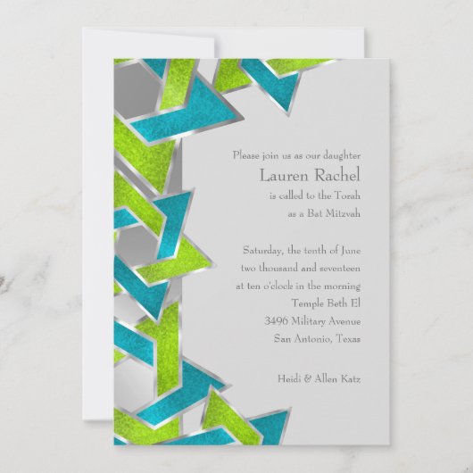 Invitation Bat mitzvah Lime Turquoise Star de David N'importe (Devant)