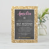 Invitation BAT MITZVAH luxe entre or rose parties scintillant (Debout devant)