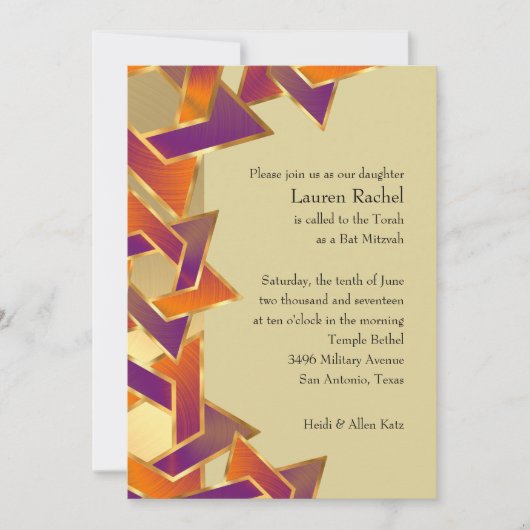Invitation Bat Mitzvah Metallic Look Star of David (Devant)